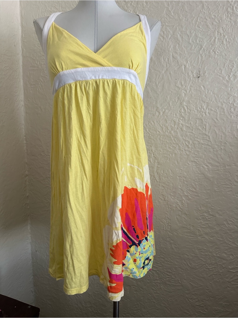 Aeropostale 2000s y2k Deadstock Yellow White Flower Halter Dress NWT M